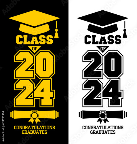 Lettering Class of 2023 for greeting, invitation card. Text for graduation design, congratulation event, T-shirt, party, high school or college graduate. Illustration, vector on transparent and black 