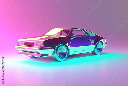 Holographic metallic 3D retro car  pastel colors