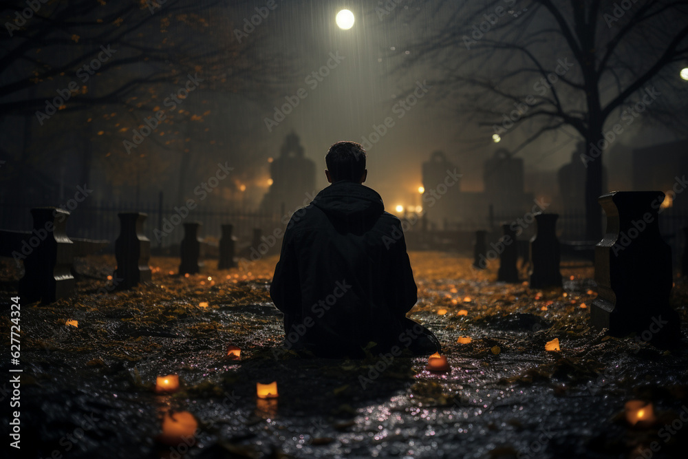 the play of light and shadows among the tombstones, creating a mysterious and ethereal atmosphere that invites contemplation. Generative AI the play of light and shadows among the tombstones, creating a mysterious and ethereal atmosphere that invites contemplation. Generative AI