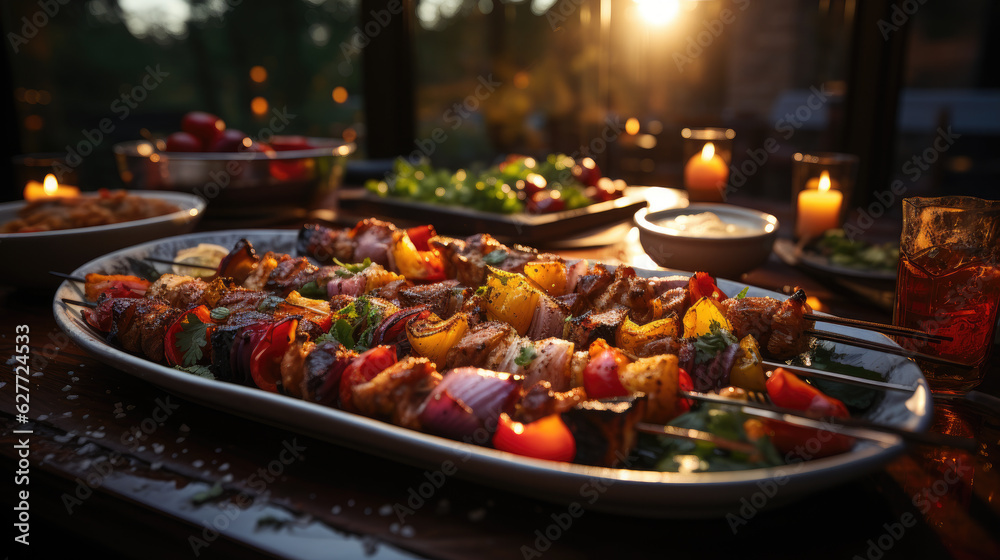 Generative ai illustration of table with middle eastern arabic food Generative ai illustration of table with middle eastern arabic food