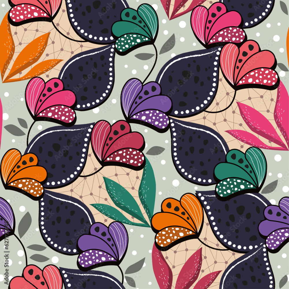 Ankara african wax vector seamless pattern, Java print inspired textile design - traditional ornament from West and Central Africa
