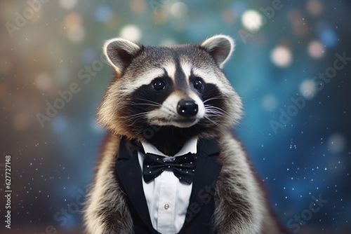Funny Raccoon Barkeeper with Bowtie and Suit at Party - AI generated © artefacti
