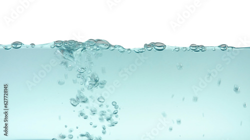 Bilde på lerret Water waves and splash with bubbles of air isolated on white background