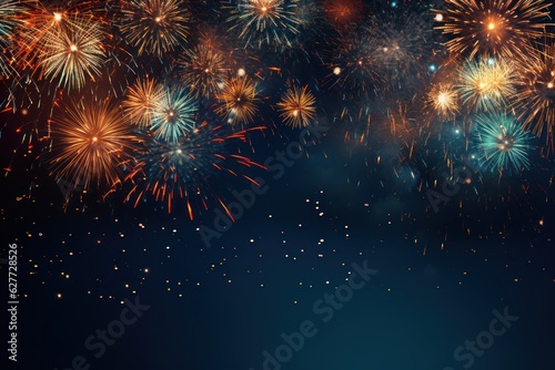 Colorful fireworks on the dark sky background with bokeh  Generative AI