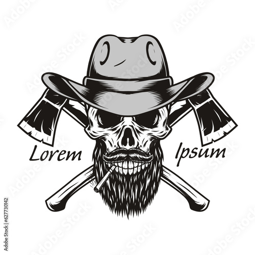 old man skull and cross axe illustration