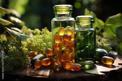 Obraz na płótnie clear vitamin supplements background from generative ai