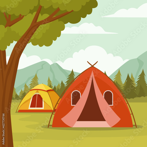 Summer camping in the mountain illustration