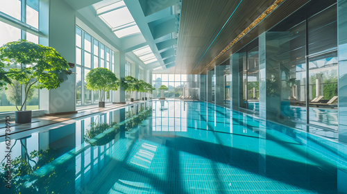 Une piscine dans un hotel intérieur de luxe. © Gautierbzh