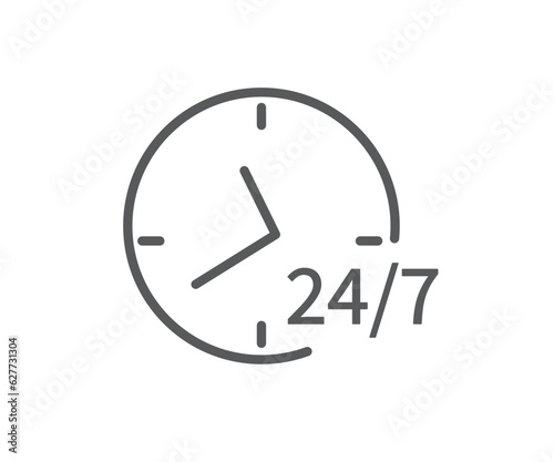 24-7 service icon isolated on white background. Flat design. Twenty four hour open. Vector illustration.