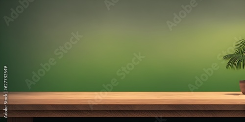 Clean surface with a plant on left side on podium and greenery wall for product photography. 