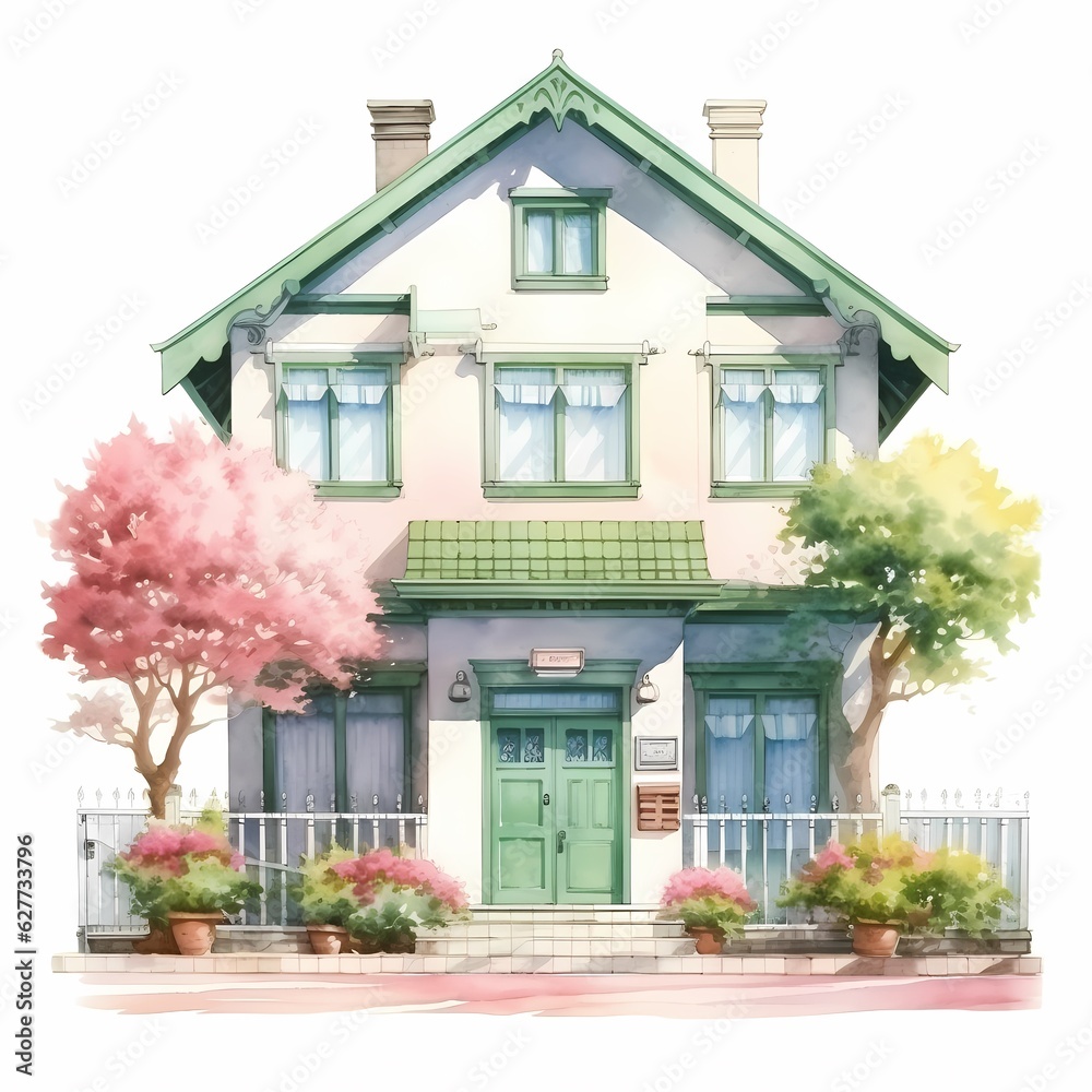 watercolor art of house in the style of anime aesthetic