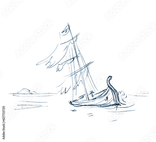 Lost bible risk roman navy pirate galleon deck mast splash lake go bottom problem coast nature white sky text space. Sailor man Paul sos help save life biblical story hand drawn sketch line art symbol