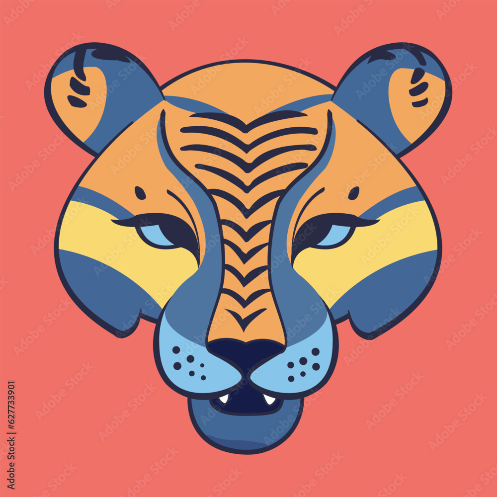 Fun groovy animal monster head in american 70s 80s cartoon style vector colorful illustration. Isolated Tiger, unique feline charachter. For logo, stickers, avatar, highlights, poster, game design.