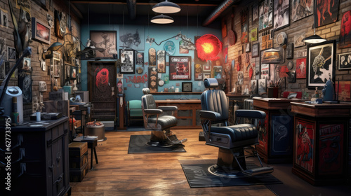 Modern interior of a tattoo studio © didiksaputra