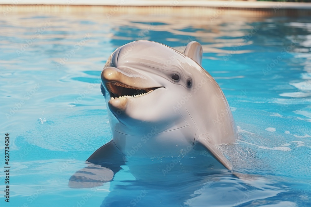 Naklejka premium Dolphin swimming in pool at marine mammal park.