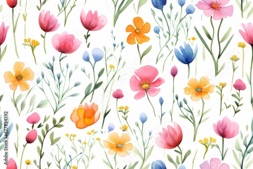Watercolor flowers seamless pattern © Cubydesign