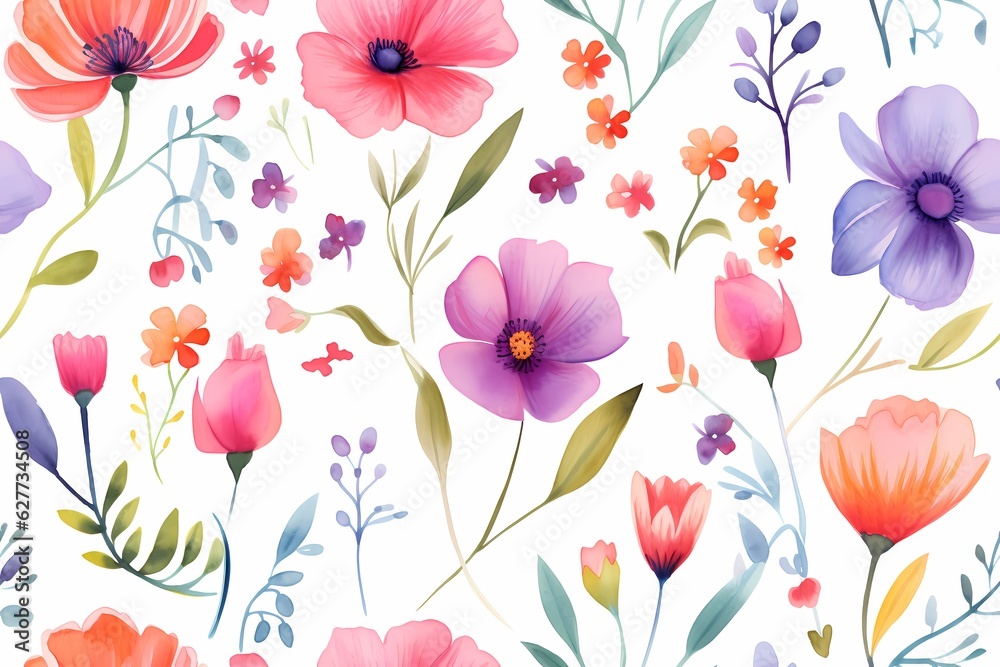 Watercolor flowers seamless pattern Watercolor flowers seamless pattern