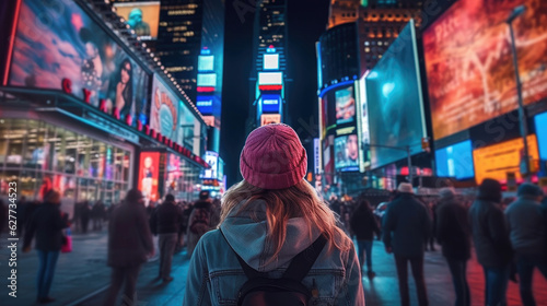Back view of a woman at times square new york at Night © didiksaputra