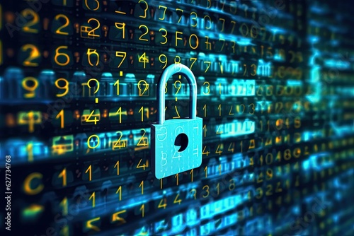 Secure your data with encryption and digital locks. Protect against hackers and breaches. Safeguard privacy with cyber security. Photo generative AI