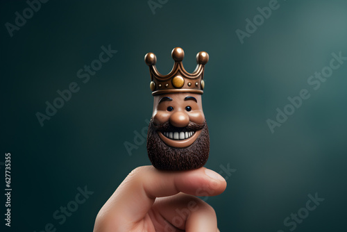 A toy king's face on a person's finger. finger puppet  © Dinusha
