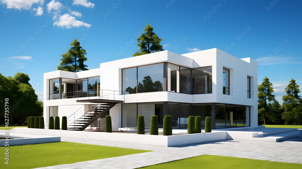 Contemporary Luxury White House. Modern mansion. Generative AI