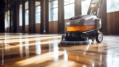 modern polishing machine on the parquet floor in the office photo