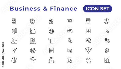 Finance icon set. Containing loan, cash, saving, financial goal, profit, budget, mutual fund, earning money and revenue icons