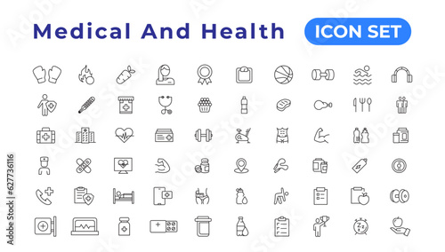 Medecine and Health flat icons. Collection health care medical sign icons