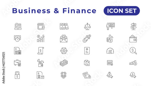 Finance icon set. Containing loan, cash, saving, financial goal, profit, budget, mutual fund, earning money and revenue icons