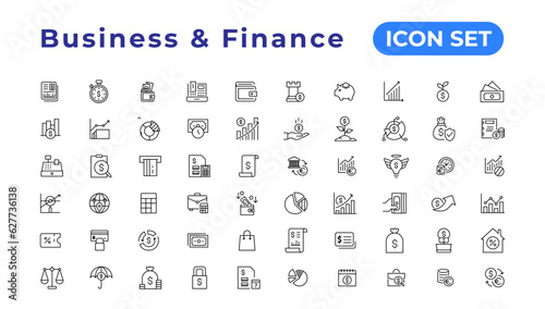 Finance icon set. Containing loan, cash, saving, financial goal, profit, budget, mutual fund, earning money and revenue icons
