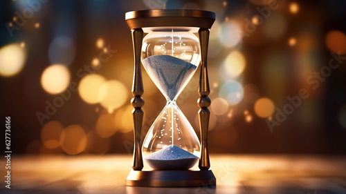 The hourglass is placed on a blurred background