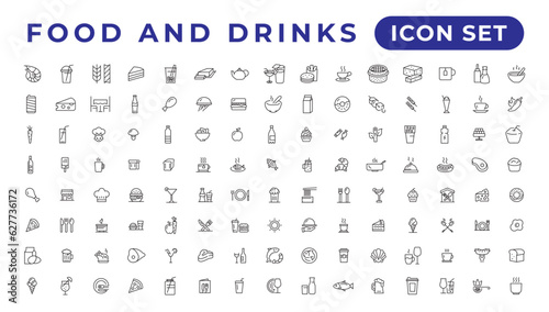 Food icon collection. Containing meal, restaurant, dishes and fruits icon. Vector illustration