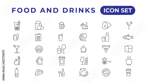 Food icon collection. Containing meal, restaurant, dishes and fruits icon. Vector illustration