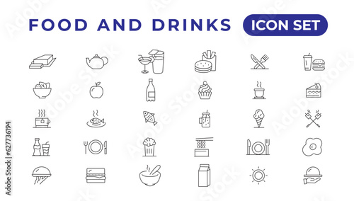 Food icon collection. Containing meal, restaurant, dishes and fruits icon. Vector illustration