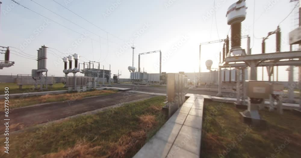 Power station fpv drone shot, electricity, Transformer substation Power station fpv drone shot, electricity, Transformer substation