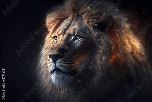 Lion made of particles emitting light