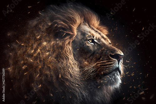 Lion made of particles emitting light