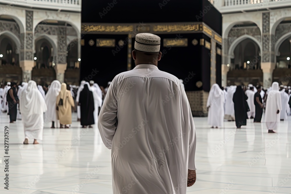 Man Performing Hajj in front Kaabah Man Performing Hajj in front Kaabah