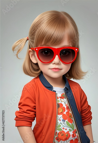 retro realistic, kid girl with sunglass portrait 
