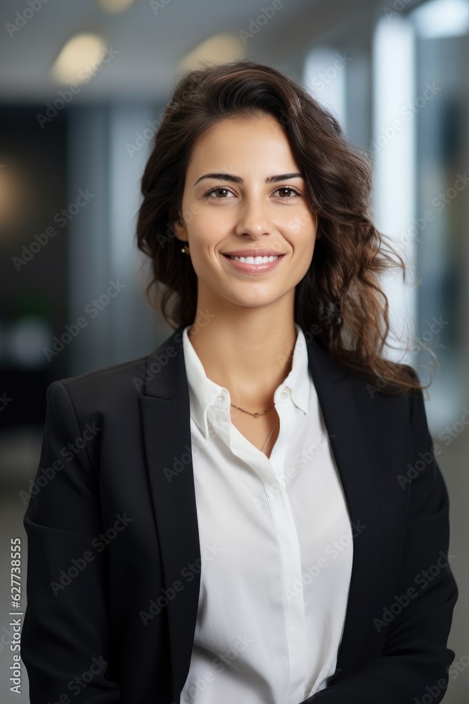 Confident smiling young professional business woman corporate leader. Generative AI Confident smiling young professional business woman corporate leader. Generative AI