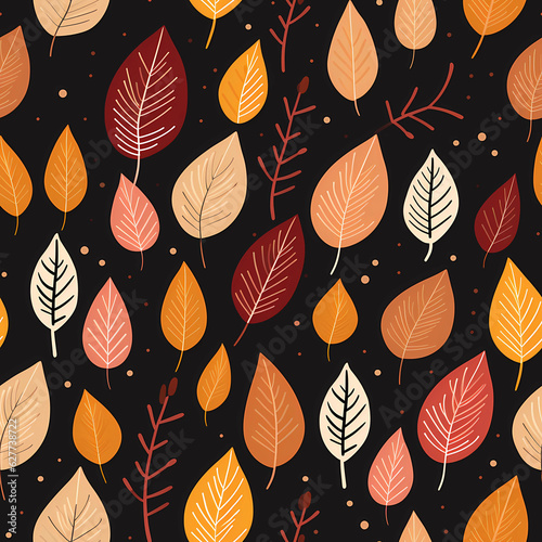 seamless pattern with autumn leaves on dark background. generative ai