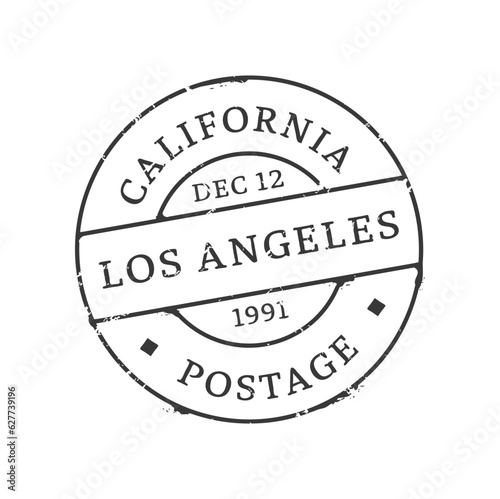 Los Angeles postage and postal stamp. USA Mail delivery departure region or California city ink stamp, postal envelope American town antique vector imprint or Los Angeles postcard or letter mark