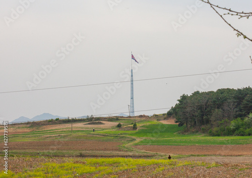 North Korean giant flag in the Demilitarized Zone, North Hwanghae Province, Panmunjom, North Korea photo