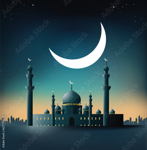 islamic mosque in night eid muharram poster 