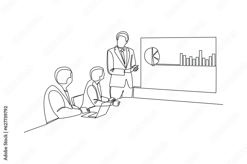 Continuous one line drawing business concepts of analytics, planning, marketing research, work communication, goal settings. Single line draw design vector graphic illustration. Continuous one line drawing business concepts of analytics, planning, marketing research, work communication, goal settings. Single line draw design vector graphic illustration.