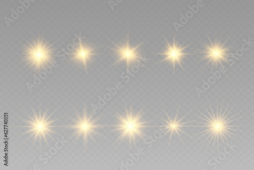 Special lens flash  light effect. The flash flashes rays and searchlight. illust. Beautiful star Light from the rays. The sun is backlit. Bright beautiful star. Sunlight. Glare.  