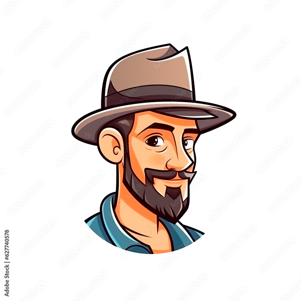 Personaje cartoon con barba, vigote y sombrero