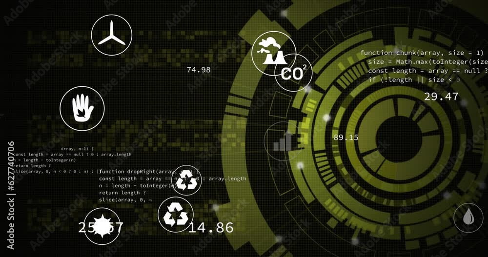 Animation of eco icons, scope and data processing