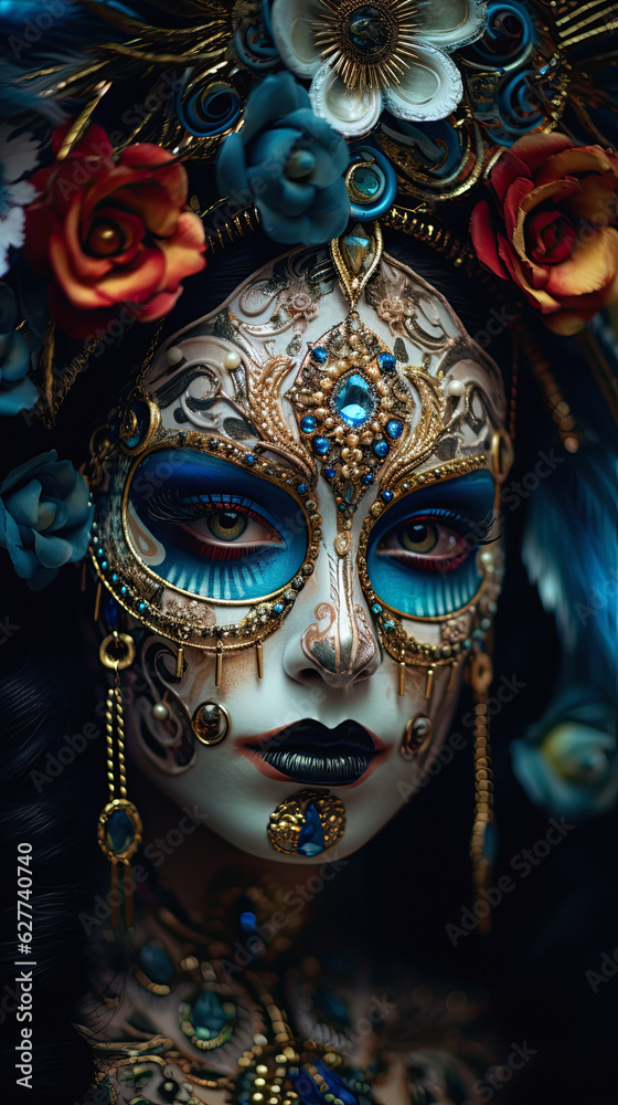 a sugar skull face baroque style fashion . Ai generative