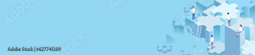 vector people connecti puzzle  isometric background illsutration